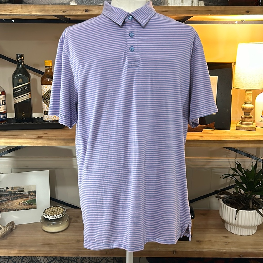 Fairlane Golf Shirt Polo L Men blue/purple Stripe Pima Cotton Stretch